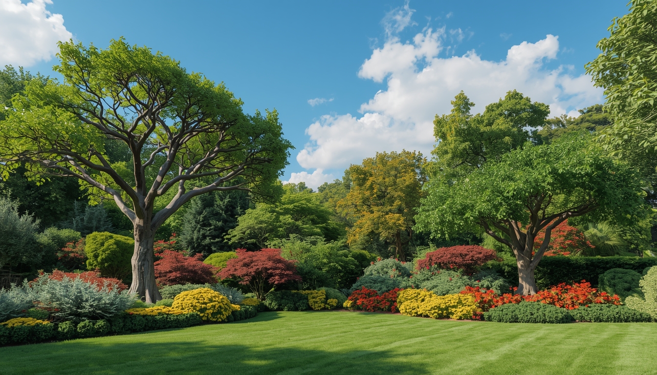 Beautiful landscaped trees and shrubs